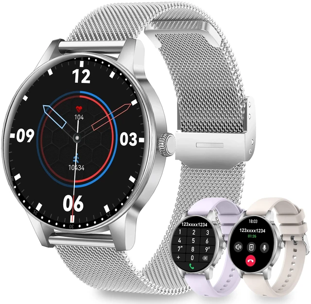 Main image of Smart Watches for Women (iPhone/Android), 3 Bands, 1.27" HD Round Fitness Watch Make and Answer Calls, IP68 Waterproof, Heart Rate/Sleep Monitor, 110+ Sports Modes, Lightweight, Silver