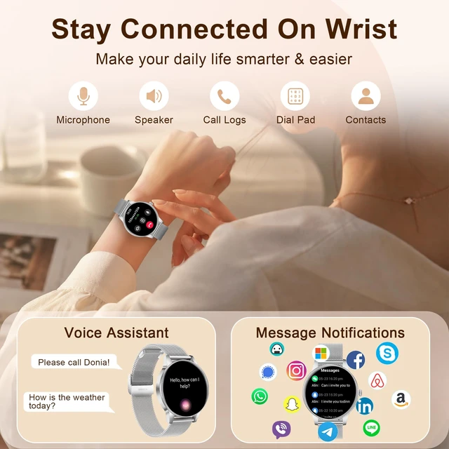 Alt view image 2 of 7 - Smart Watches for Women (iPhone/Android), 3 Bands, 1.27" HD Round Fitness Watch Make and Answer Calls, IP68 Waterproof, Heart Rate/Sleep Monitor, 110+ Sports Modes, Lightweight, Silver