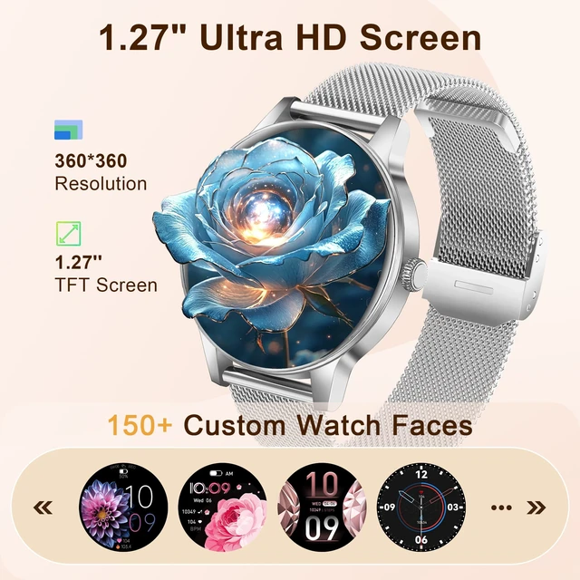 Alt view image 3 of 7 - Smart Watches for Women (iPhone/Android), 3 Bands, 1.27" HD Round Fitness Watch Make and Answer Calls, IP68 Waterproof, Heart Rate/Sleep Monitor, 110+ Sports Modes, Lightweight, Silver