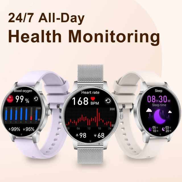 Alt view image 4 of 7 - Smart Watches for Women (iPhone/Android), 3 Bands, 1.27" HD Round Fitness Watch Make and Answer Calls, IP68 Waterproof, Heart Rate/Sleep Monitor, 110+ Sports Modes, Lightweight, Silver