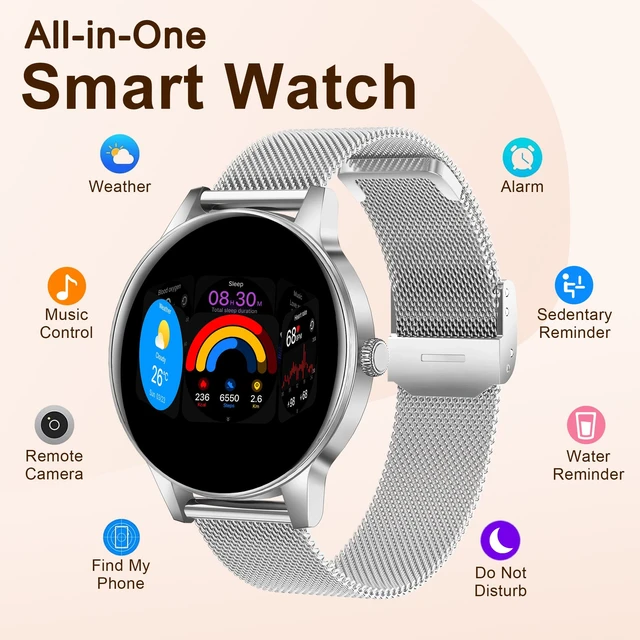 Alt view image 7 of 7 - Smart Watches for Women (iPhone/Android), 3 Bands, 1.27" HD Round Fitness Watch Make and Answer Calls, IP68 Waterproof, Heart Rate/Sleep Monitor, 110+ Sports Modes, Lightweight, Silver