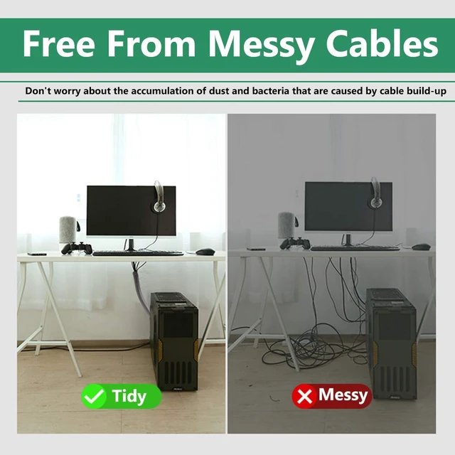 Alt view image 5 of 7 - Cable Management Sleeve Organizer Kit, 19 Inch, 4 Pieces -Grey Home and Office Zip-up Cable Sleeve Wire Organizer Flexible Cord Concealer Wrap