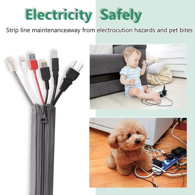 Alt view image 6 of 7 - Cable Management Sleeve Organizer Kit, 19 Inch, 4 Pieces -Grey Home and Office Zip-up Cable Sleeve Wire Organizer Flexible Cord Concealer Wrap