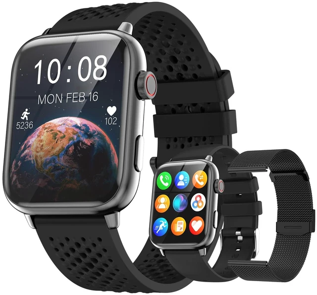 Main image of 1.91" Smart Watch, Fitness Tracker, 3 Bands (1 Metal & 2 Silicone) Premium Smartwatch for Men Women: Bluetooth Call, Heart Rate Sleep SpO2 Monitor, 315mAh Battery, 100+ Sports, iOS Android