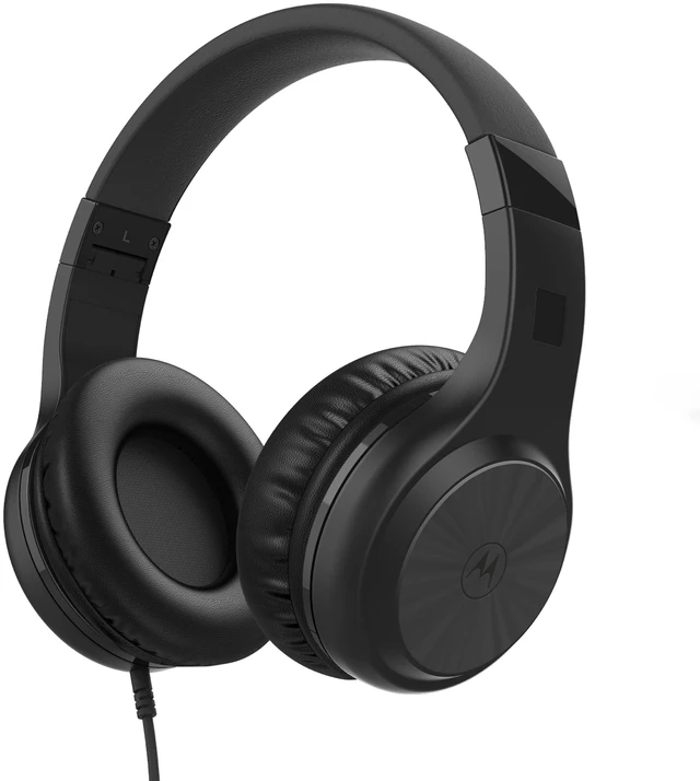 Main image of Moto XT120 Over Ear Headphones Wired with Microphone, in-Line Command Control for Calls - Foldable Wired Headphones with Adjustable Cushioned Headband, Dynamic Bass, 3.5mm Jack - Black