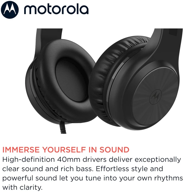 Alt view image 4 of 5 - Moto XT120 Over Ear Headphones Wired with Microphone, in-Line Command Control for Calls - Foldable Wired Headphones with Adjustable Cushioned Headband, Dynamic Bass, 3.5mm Jack - Black