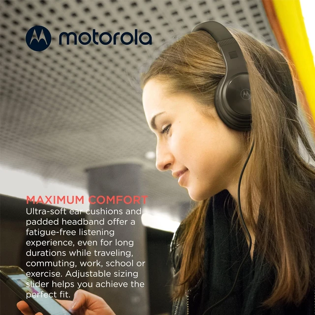 Alt view image 5 of 5 - Moto XT120 Over Ear Headphones Wired with Microphone, in-Line Command Control for Calls - Foldable Wired Headphones with Adjustable Cushioned Headband, Dynamic Bass, 3.5mm Jack - Black