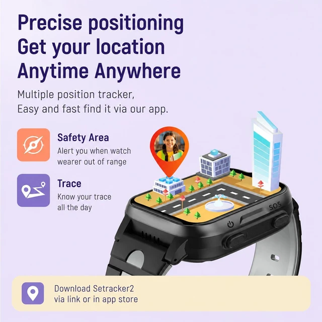 Alt view image 4 of 7 - 4G GPS Smart Watch for Kids with Calling Whatsapp Line Facebook TikTok Tracker Phone Watch Video Call SOS Alarm Voice Chat Message Real-Time Tracking Smartwatch for Age 3-15 Gift Pink