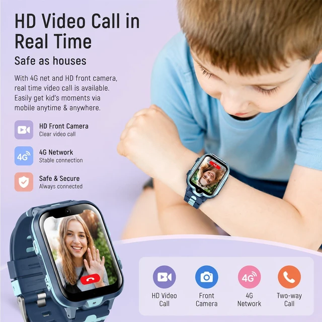 Alt view image 2 of 7 - 4G GPS Smart Watch for Kids with Calling Whatsapp Line Facebook TikTok Tracker Phone Watch Video Call SOS Alarm Voice Chat Message Real-Time Tracking Smartwatch for Age 3-15 Gift Pink