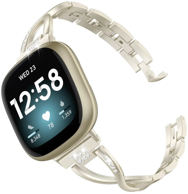 Main image of Metal Band Compatible with Fitbit Versa 4 3/Sense 2 1 Bands Women Dressy Stainless Steel Bling Rhinestone Link Bracelet Wristband Replacement Strap for Versa 4/3/Sense 2/Sense