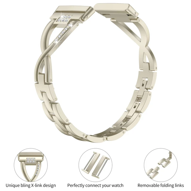 Alt view image 2 of 6 - Metal Band Compatible with Fitbit Versa 4 3/Sense 2 1 Bands Women Dressy Stainless Steel Bling Rhinestone Link Bracelet Wristband Replacement Strap for Versa 4/3/Sense 2/Sense