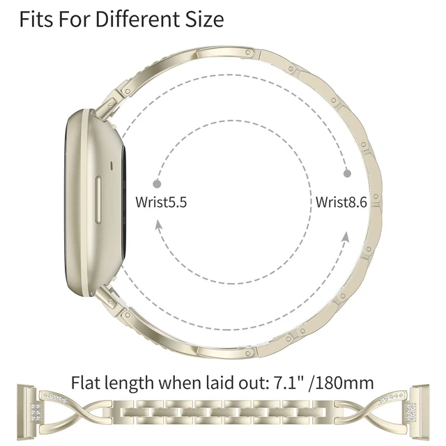 Alt view image 3 of 6 - Metal Band Compatible with Fitbit Versa 4 3/Sense 2 1 Bands Women Dressy Stainless Steel Bling Rhinestone Link Bracelet Wristband Replacement Strap for Versa 4/3/Sense 2/Sense