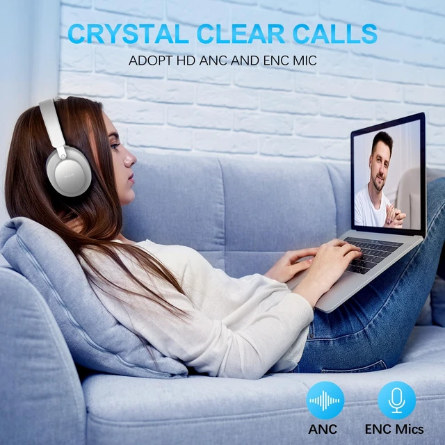Alt view image 3 of 6 - Noise Cancelling Headphones Wireless Bluetooth, Over Ear Headphone Bluetooth with Microphone, Cancelling Wireless Headphones Over Ear, 65h Playtime, Clear Calls, Comfort Fit for Travel (Grey)