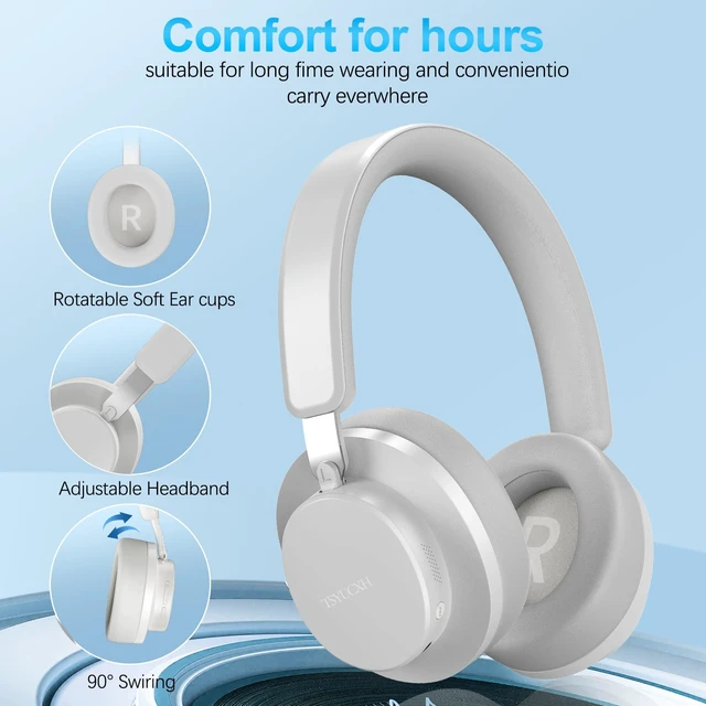 Alt view image 5 of 6 - Noise Cancelling Headphones Wireless Bluetooth, Over Ear Headphone Bluetooth with Microphone, Cancelling Wireless Headphones Over Ear, 65h Playtime, Clear Calls, Comfort Fit for Travel (Grey)
