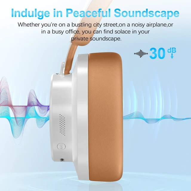 Alt view image 3 of 7 - Over Ear Headphones Wireless Bluetooth, Noise Cancelling Headphones Bluetooth with Microphone, Cancelling Wireless Headphones Over Ear, 65h Playtime, Clear Calls, Comfort Fit For Travel (Grey Brown)