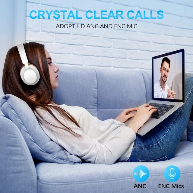 Alt view image 4 of 7 - Over Ear Headphones Wireless Bluetooth, Noise Cancelling Headphones Bluetooth with Microphone, Cancelling Wireless Headphones Over Ear, 65h Playtime, Clear Calls, Comfort Fit For Travel (Grey Brown)