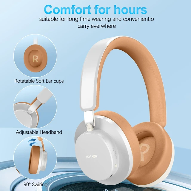 Alt view image 6 of 7 - Over Ear Headphones Wireless Bluetooth, Noise Cancelling Headphones Bluetooth with Microphone, Cancelling Wireless Headphones Over Ear, 65h Playtime, Clear Calls, Comfort Fit For Travel (Grey Brown)