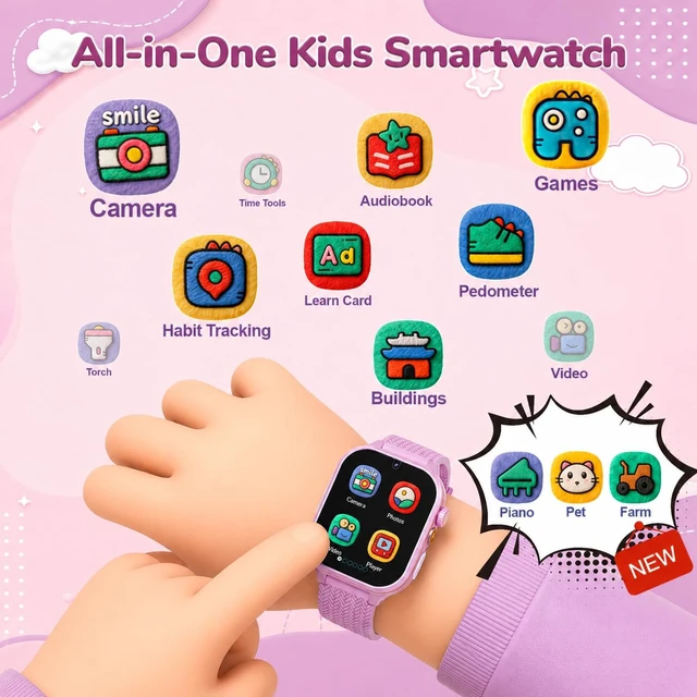 Alt view image 2 of 7 - Smart Watch for Kids with 180+ Learning Games, Video Camera, Piano 1.69'' Kids Watch Kids Toys, 25+ Digital Watch Faces, Music, Alarm Clock, Pedometer, Birthday Gift Toys for Girls Ages 3-10