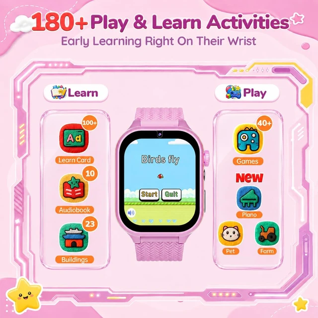 Alt view image 3 of 7 - Smart Watch for Kids with 180+ Learning Games, Video Camera, Piano 1.69'' Kids Watch Kids Toys, 25+ Digital Watch Faces, Music, Alarm Clock, Pedometer, Birthday Gift Toys for Girls Ages 3-10