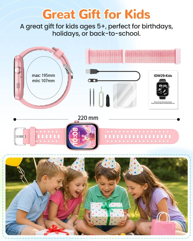 Alt view image 7 of 7 - Kids Smart Watch with Step Counter, Sleep Monitor, Gifts for Girls 1.83" Smart Watch for Kids with 100+ Sports Modes, IP68 Waterproof, Step Counter, Puzzle Games, Pink