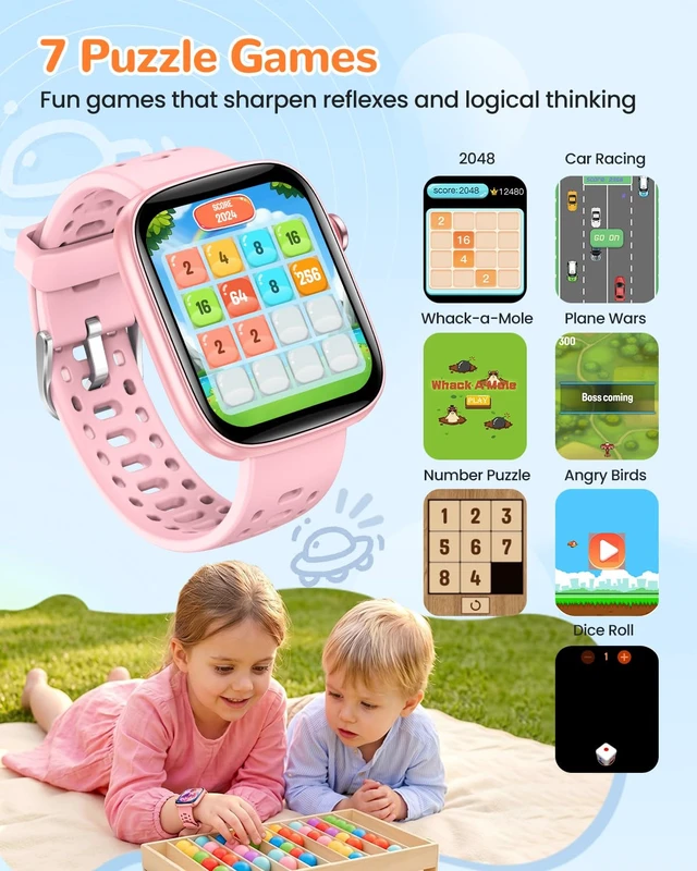 Alt view image 6 of 7 - Kids Smart Watch with Step Counter, Sleep Monitor, Gifts for Girls 1.83" Smart Watch for Kids with 100+ Sports Modes, IP68 Waterproof, Step Counter, Puzzle Games, Pink