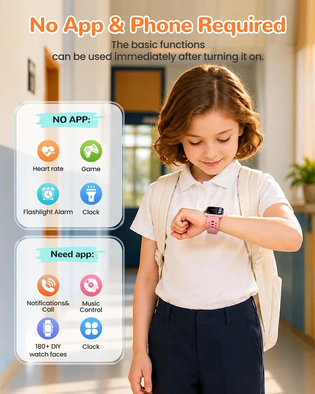 Alt view image 2 of 7 - Kids Smart Watch with Step Counter, Sleep Monitor, Gifts for Girls 1.83" Smart Watch for Kids with 100+ Sports Modes, IP68 Waterproof, Step Counter, Puzzle Games, Pink