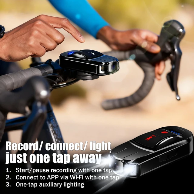 Alt view image 6 of 7 - Bike Camera, Bicycle Camera with Up to 7H Recording, Loop Recording, WiFi App, IPX6 Waterproof, 100-Lumen Light, 32GB Card & 2 Bike Mounts for Cycling