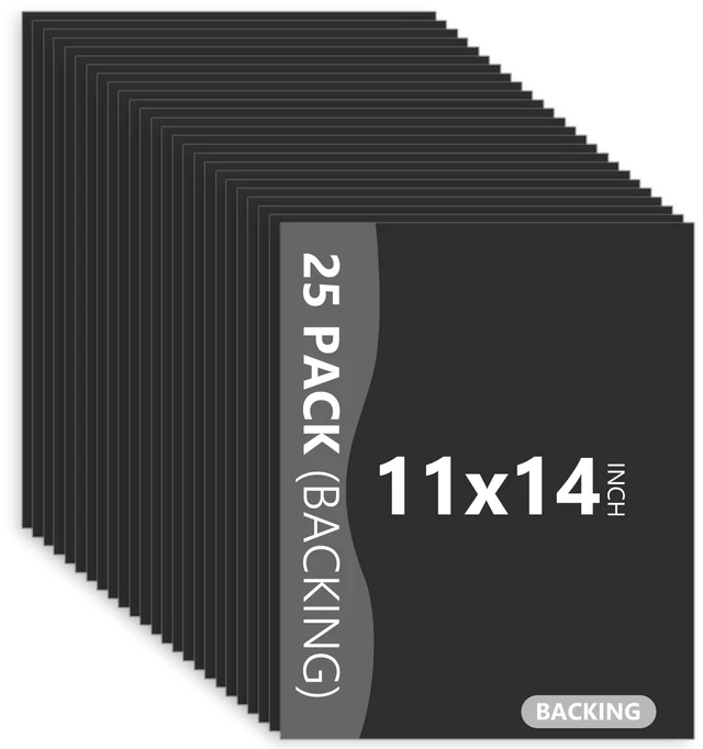 Main image of 25 Pack Backing Boards, 11x14 Uncut Black Mat Boards Acid Free Backerboards for Art Prints, Ideal for Photos, Pictures, Prints, and Frames