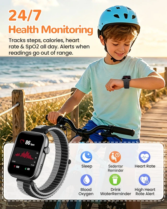 Alt view image 4 of 7 - Smart Watch for Kids with No Phone Needed, Heart Rate, for Child Ages 5-12 1.83" Fitness Smart Watch for Kids with 80+ Sports Modes, IP68 Waterproof, Sleep Monitor, Step Counter, Puzzle Games, Black