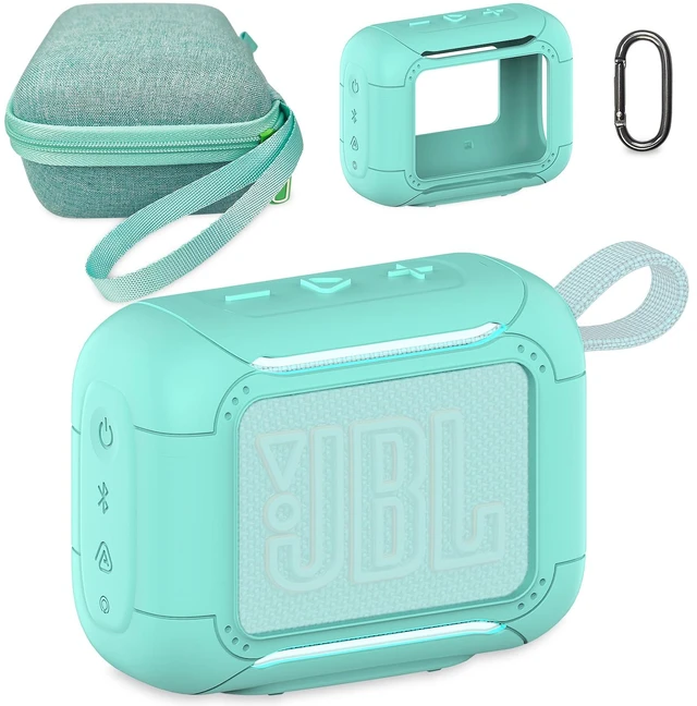 Main image of Protective Case for JBL Go 5 Portable Bluetooth Speaker Accessories Hard Carrying Case and Silicone Cover with Metal Carabiner (Teal Case)