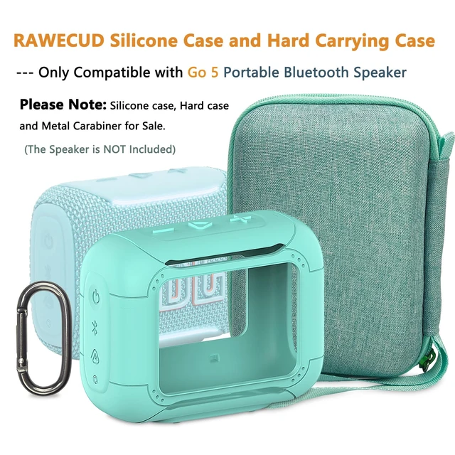 Alt view image 2 of 7 - Protective Case for JBL Go 5 Portable Bluetooth Speaker Accessories Hard Carrying Case and Silicone Cover with Metal Carabiner (Teal Case)