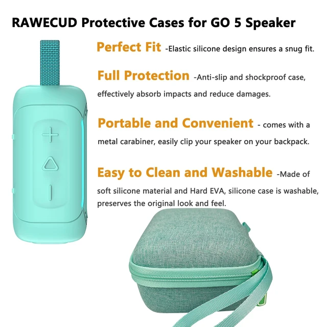 Alt view image 4 of 7 - Protective Case for JBL Go 5 Portable Bluetooth Speaker Accessories Hard Carrying Case and Silicone Cover with Metal Carabiner (Teal Case)