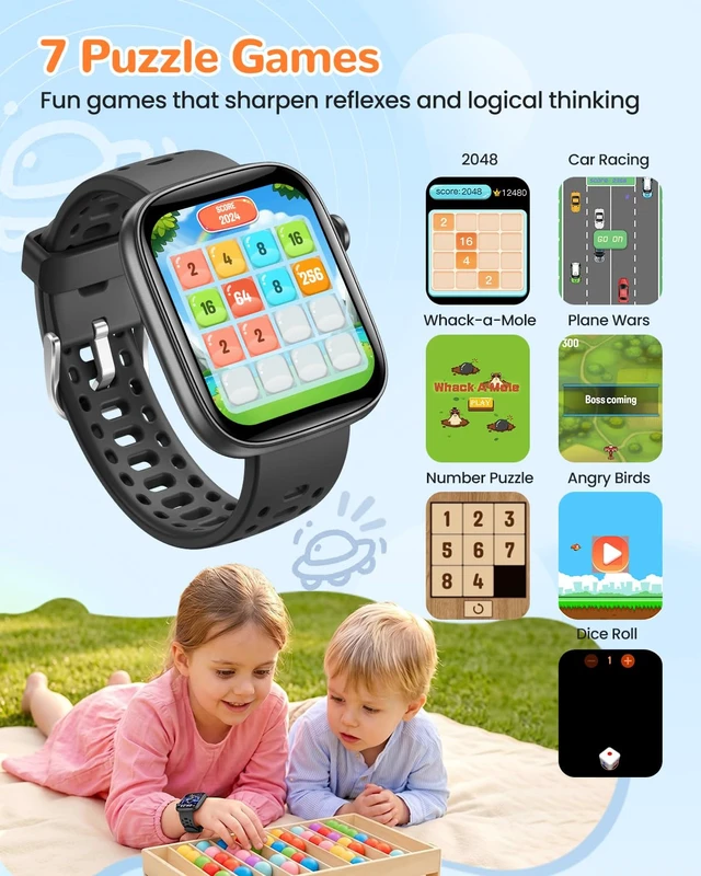Alt view image 6 of 7 - Smart Watch for Kids with No Phone Needed, Heart Rate, for Child Ages 5-12 1.83" Fitness Smart Watch for Kids with 80+ Sports Modes, IP68 Waterproof, Sleep Monitor, Step Counter, Puzzle Games, Black