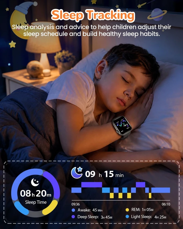 Alt view image 5 of 7 - Smart Watch for Kids with No Phone Needed, Heart Rate, for Child Ages 5-12 1.83" Fitness Smart Watch for Kids with 80+ Sports Modes, IP68 Waterproof, Sleep Monitor, Step Counter, Puzzle Games, Black