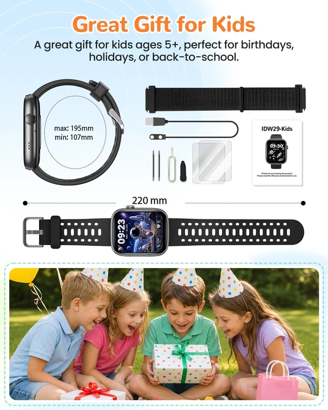 Alt view image 7 of 7 - Smart Watch for Kids with No Phone Needed, Heart Rate, for Child Ages 5-12 1.83" Fitness Smart Watch for Kids with 80+ Sports Modes, IP68 Waterproof, Sleep Monitor, Step Counter, Puzzle Games, Black