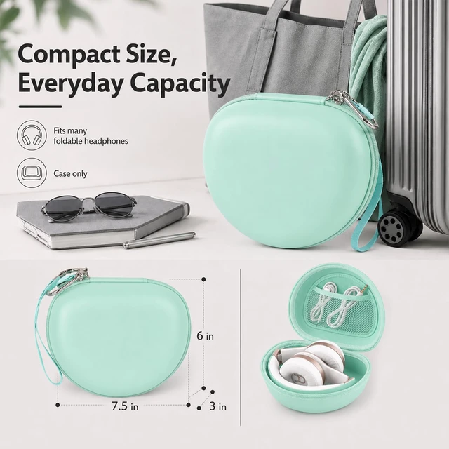 Alt view image 3 of 7 - Hard Headphone Case for Beats Solo 4 3 2 & Studio Pro Extra-Large Protective Shell for Foldable On-Ear Headsets, Storage for Students, Commuters, Home and Travel, Box Only - Mint