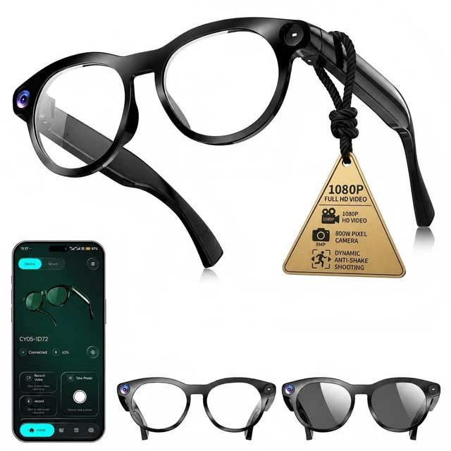 Main image of Smart Glasses with Camera,8MP 1080P Video Camera for Men Women Bluetooth Recording Sunglasses with Ai Voice Assistant, Object Recognition, Translation, Outdoor Travel Work Sports