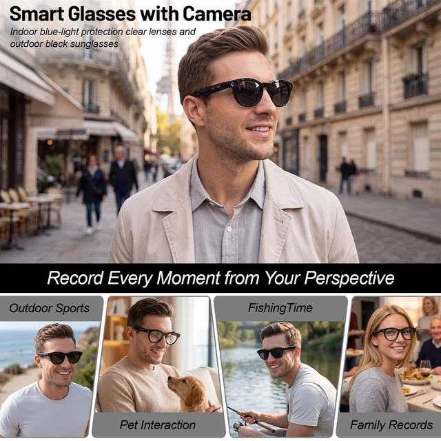 Alt view image 5 of 7 - Smart Glasses with Camera,8MP 1080P Video Camera for Men Women Bluetooth Recording Sunglasses with Ai Voice Assistant, Object Recognition, Translation, Outdoor Travel Work Sports