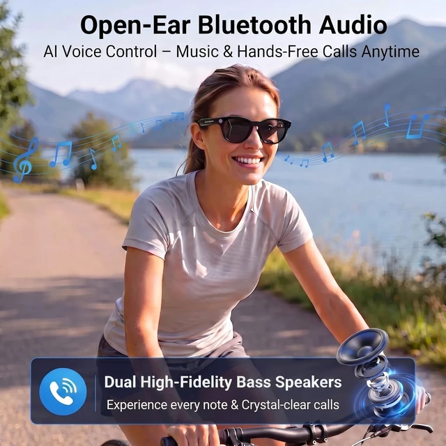 Alt view image 7 of 7 - Smart Glasses with Camera,8MP 1080P Video Camera for Men Women Bluetooth Recording Sunglasses with Ai Voice Assistant, Object Recognition, Translation, Outdoor Travel Work Sports