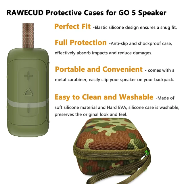 Alt view image 4 of 7 - Protective Case for JBL Go 5 Portable Bluetooth Speaker Accessories Hard Carrying Case and Silicone Cover with Metal Carabiner (Squad Case)