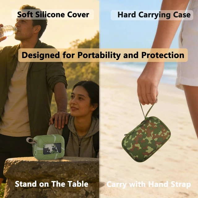 Alt view image 5 of 7 - Protective Case for JBL Go 5 Portable Bluetooth Speaker Accessories Hard Carrying Case and Silicone Cover with Metal Carabiner (Squad Case)