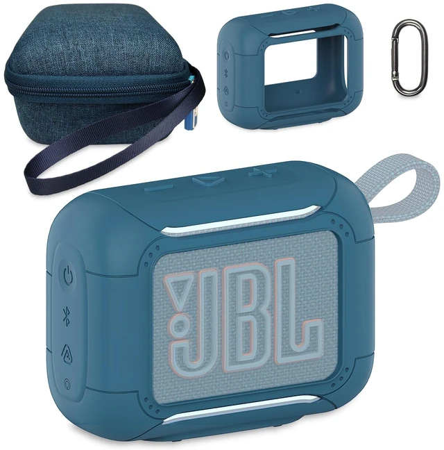 Main image of Protective Case for JBL Go 5 Portable Bluetooth Speaker Accessories Hard Carrying Case and Silicone Cover with Metal Carabiner (Blue Case)