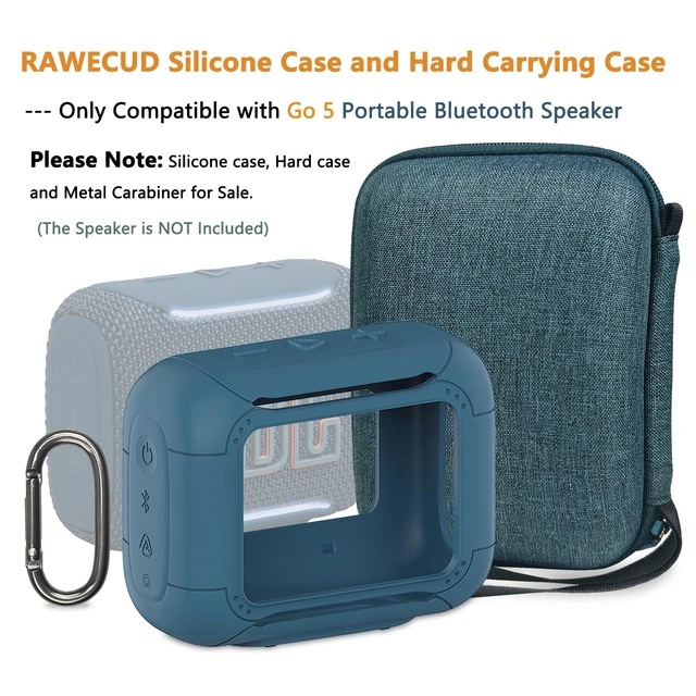 Alt view image 2 of 7 - Protective Case for JBL Go 5 Portable Bluetooth Speaker Accessories Hard Carrying Case and Silicone Cover with Metal Carabiner (Blue Case)