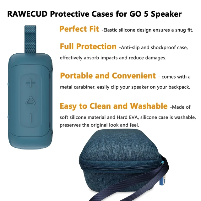 Alt view image 4 of 7 - Protective Case for JBL Go 5 Portable Bluetooth Speaker Accessories Hard Carrying Case and Silicone Cover with Metal Carabiner (Blue Case)