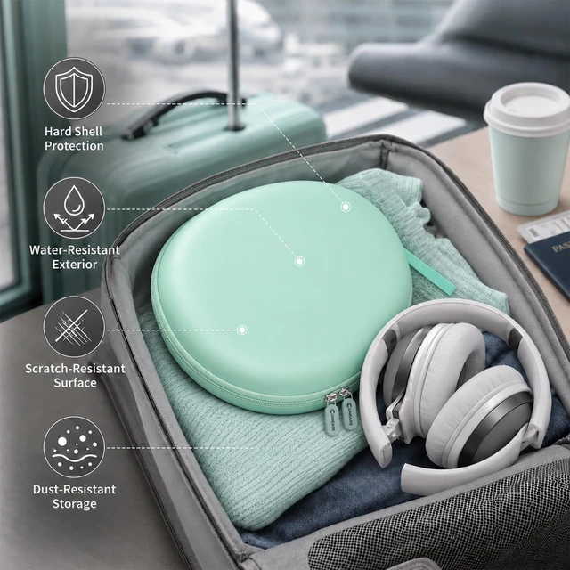 Alt view image 4 of 7 - Hard Headphone Case for Beats Solo 4 3 2 & Studio Pro Extra-Large Protective Shell for Foldable On-Ear Headsets, Storage for Students, Commuters, Home and Travel, Box Only - Mint