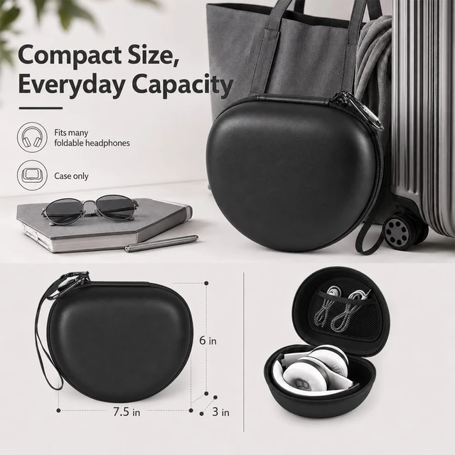 Alt view image 3 of 7 - Hard Headphone Case for Beats Solo 4 3 2 & Studio Pro Extra-Large Protective Shell for Foldable On-Ear Headsets, Storage for Students, Commuters, Home and Travel - Full Black