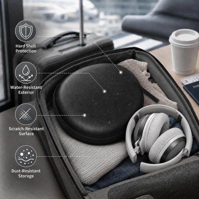 Alt view image 4 of 7 - Hard Headphone Case for Beats Solo 4 3 2 & Studio Pro Extra-Large Protective Shell for Foldable On-Ear Headsets, Storage for Students, Commuters, Home and Travel - Full Black
