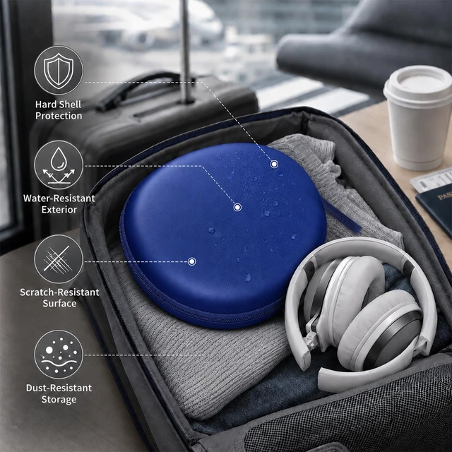 Alt view image 4 of 7 - Hard Headphone Case for Beats Solo 4 3 2 & Studio Pro Extra-Large Protective Shell for Foldable On-Ear Headsets, Storage for Students, Commuters, Home and Travel - Dark Blue
