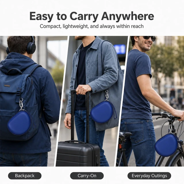 Alt view image 6 of 7 - Hard Headphone Case for Beats Solo 4 3 2 & Studio Pro Extra-Large Protective Shell for Foldable On-Ear Headsets, Storage for Students, Commuters, Home and Travel - Dark Blue