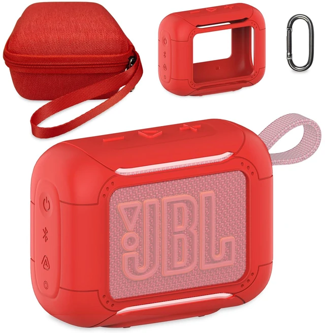 Main image of Protective Case for JBL Go 5 Portable Bluetooth Speaker Accessories Hard Carrying Case and Silicone Cover with Metal Carabiner (Red Case)